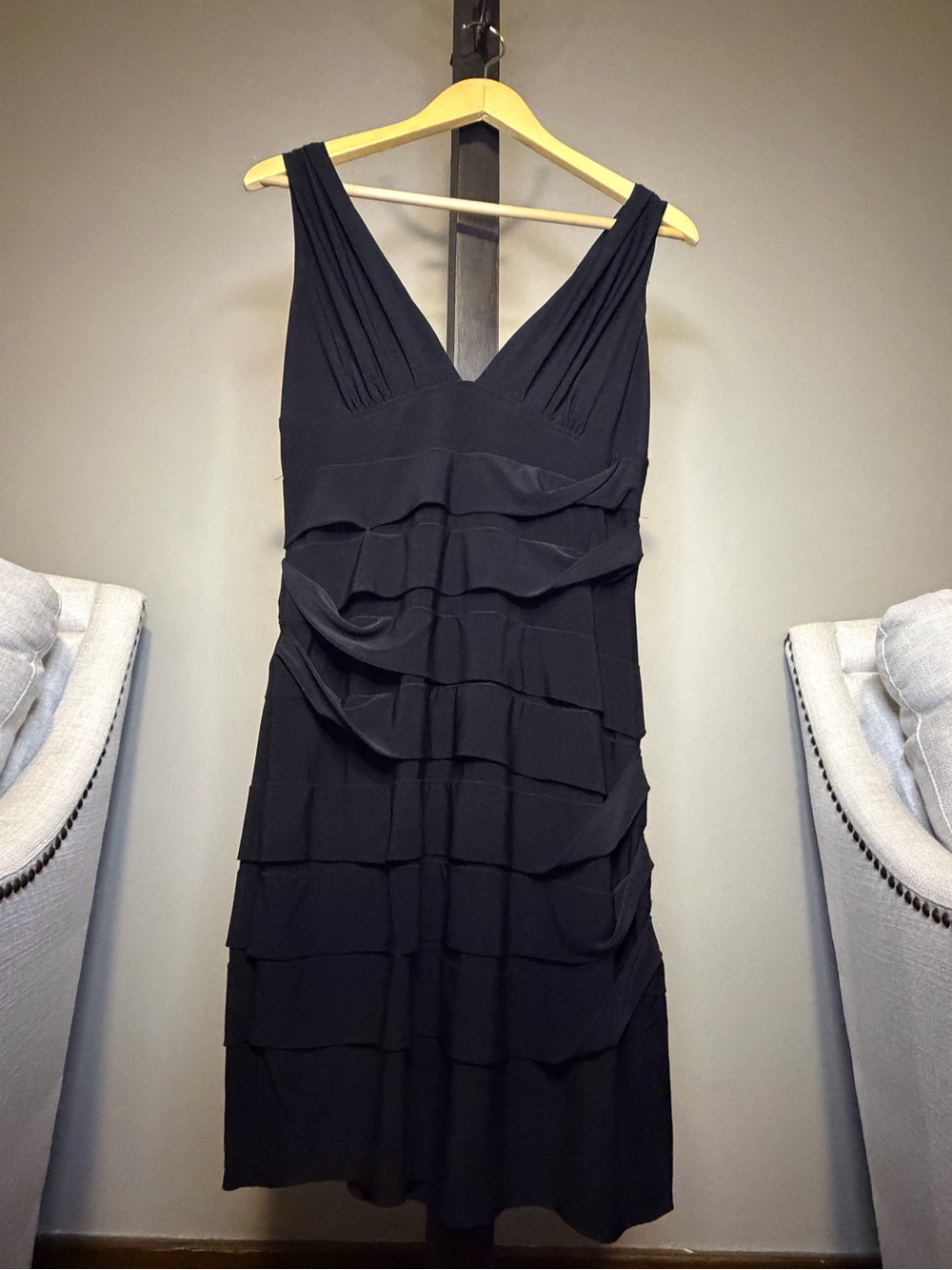 Jodi Kristopher Black V-Neck Tiered Ruffle Dress